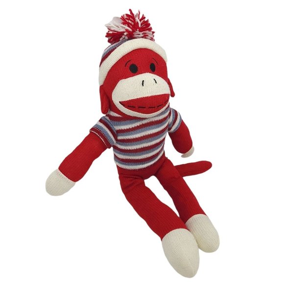 Dan Dee Sock Monkey Plush 19" Stuffed Animal Toy Pom Pom Cap Red Blue - Picture 2 of 11